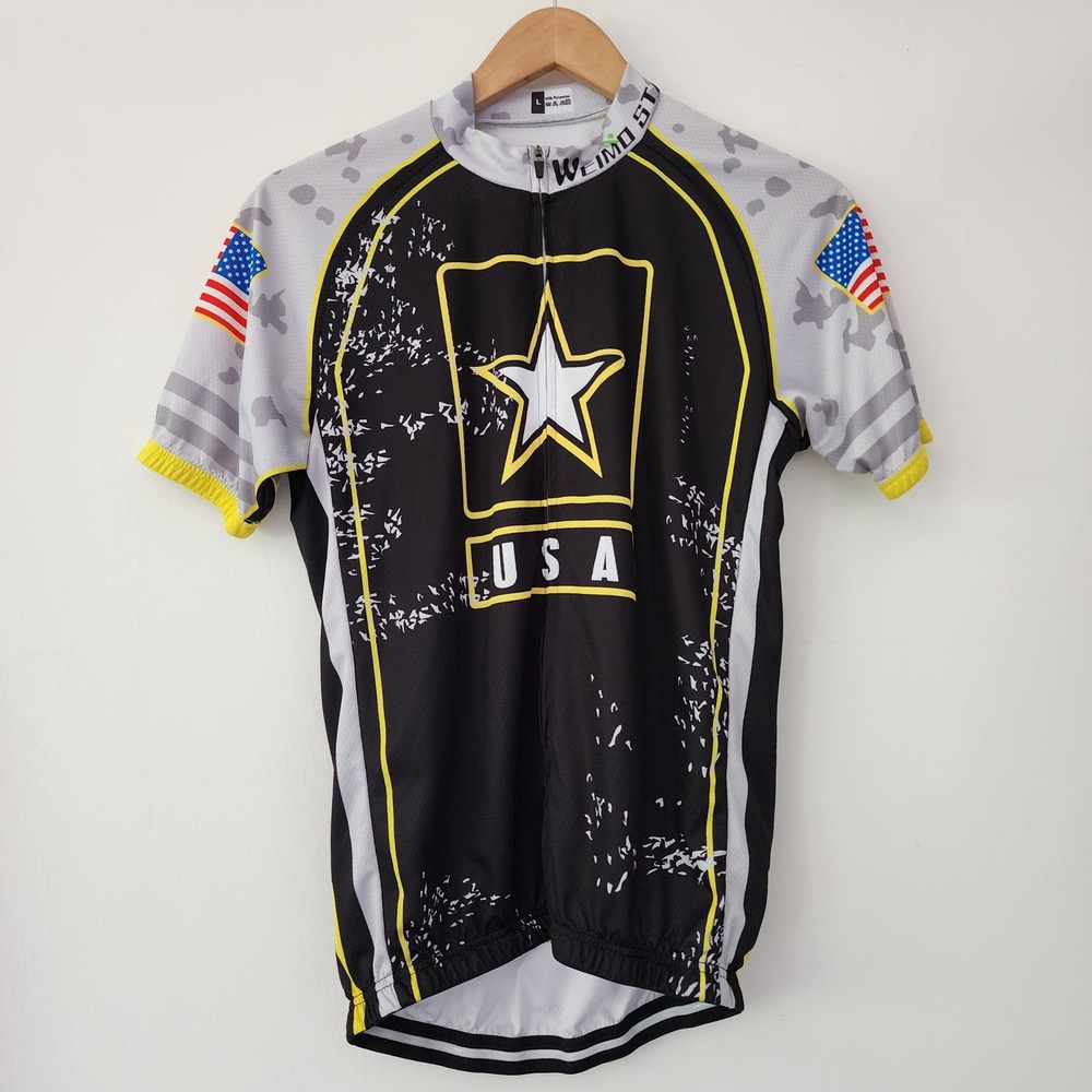 Weimo Star black gray short sleeve full zip cycling shirt mens size‎ L